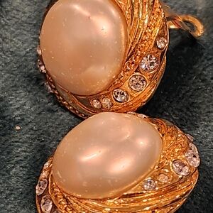 Gold-Tone Pearl and Crystal Clip-On Earrings